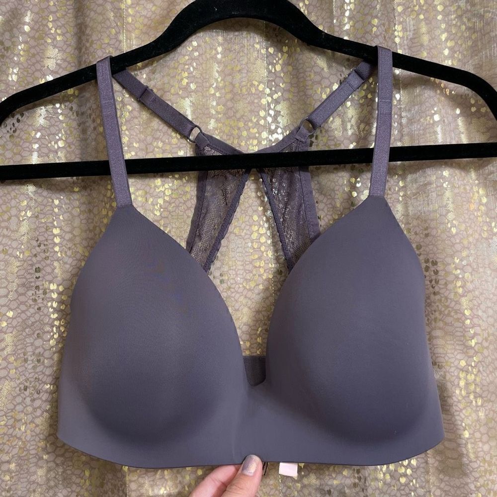 Victorias Secret Gray T-Shirt Smooth Lightly Lined Wireless T-Shirt Bra 34DD